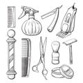 Babershop business sketch tools line art set