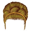 babette of hairs with pigtail bright yellow colors . trendy women fashion beauty style . realistic 3D . retro hairstyle .