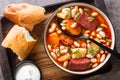 Babgulyas is gulyas soup with beans, meat, celery, carrot and onion closeup in the plate. Horizontal top view Royalty Free Stock Photo