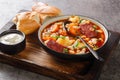 Babgulyas hungarian Soup With Beans, meat and vegetables closeup in the plate. Horizontal Royalty Free Stock Photo