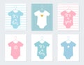 Babies Bodysuits Clothes on Hangers. Baby Announcement Cards. It's a Boy. It's a Girl. Hand Lettering Signs