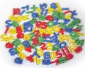 Early Childhood Education , Colorful plastic one to ten number sets in Red, Blue, Green and Yellow colors. in white background. Royalty Free Stock Photo