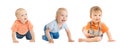 Babies Boys, Crawling and Sitting Infant Kids Group, Toddlers Children on White Royalty Free Stock Photo