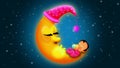 Babies cartoon sleeping on moon, loop video background for lullabies