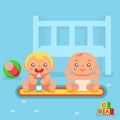 Babies drinking milk nursery flat design vector illustration Royalty Free Stock Photo