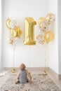 Babies` First Birthday One year old with balloons