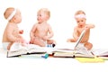 Babies group reading books Royalty Free Stock Photo