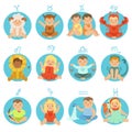 Babies In Twelve Zodiac Signs Costumes Sitting And Smiling Dressed As Horoscope Symbols