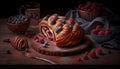 Babka Roulade With Boozy Strawberries and Blueberries on Table Dark Theme Background Generative AI Royalty Free Stock Photo