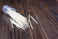 Babmoo dental tooth picks on a dark wooden table. Royalty Free Stock Photo