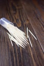 Babmoo dental tooth picks on a dark wooden table. Royalty Free Stock Photo