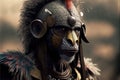 Baboon animal portrait dressed as a warrior fighter or combatant soldier concept. Ai generated