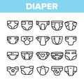 Baby Absorbent Diapers Vector Linear Icons Set