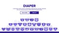 Baby Absorbent Diapers Vector Linear Icons Set