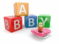 Baby from alphabetical blocks and dummy Royalty Free Stock Photo