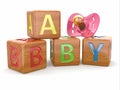 Baby from alphabetical blocks and dummy Royalty Free Stock Photo