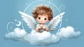 The baby is an angel sitting on a cloud with the wings of a flute open. Royalty Free Stock Photo