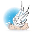 Baby Angel sleeping logo art vector Royalty Free Stock Photo