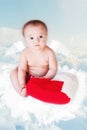 Baby Angel with Wings, Newborn Kid at Blue Sky Cloud Royalty Free Stock Photo