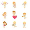 Baby Angels With Bows, Arrows And Hearts Set