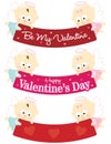 Baby angels holding Valentine banners isolated set