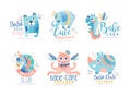 Baby Animal Club or Shop Logo Design with Cute Mammals Vector Set