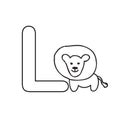 Baby animals alphabet kids coloring page isolated