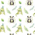 Baby animals nursery isolated seamless pattern. Watercolor boho tropical drawing, child tropical drawing cute crocodile Royalty Free Stock Photo