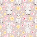 Baby animals seamless pattern, Watercolor hand drawn kids paper, elephant repeat paper, cute donkey print, children pattern,