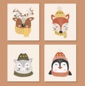 Baby animals set, winter animals collection Royalty Free Stock Photo