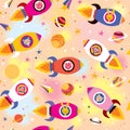 Baby animals in spaceships kids pattern Royalty Free Stock Photo