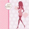 Baby announcement card with beautiful pregnant woman