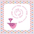 Baby announcement card with pink bird Royalty Free Stock Photo