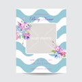 Baby Arrival Floral Card, Save the Date Blooming Spring and Summer in Watercolor Style Photo Frame. Botanical Royalty Free Stock Photo