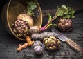 Baby artichokes stillife Royalty Free Stock Photo