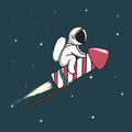 Baby astronaut flying on firework rocket