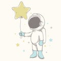 Baby astronaut holds a balloon
