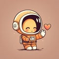 Cute baby astronaut in love on a color background. Generative AI
