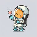 Cute baby astronaut in love on a color background. Generative AI