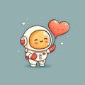 Cute baby astronaut in love on a color background. Generative AI