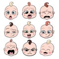 Baby avatars. Child emotions. Set of toddler facial expressions. Cartoon style characters