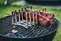 Baby Back Spare Ribs Roast on BBQ barbecue kettle grill Royalty Free Stock Photo