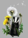 Baby badger and dandelions