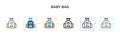 Baby bag vector icon in 6 different modern styles. Black, two colored baby bag icons designed in filled, outline, line and stroke Royalty Free Stock Photo