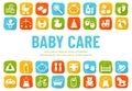 Baby banner with flat icons. Vector background