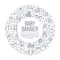 Baby banner with line icons. Vector background