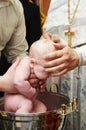 Baby baptism with water in font