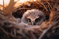 baby barn owl in the nest, close up, sunset, ai generated