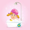 Baby in bath., girl taking bubble bath with foam Royalty Free Stock Photo