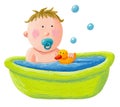 Baby bath with a yellow rubber duck